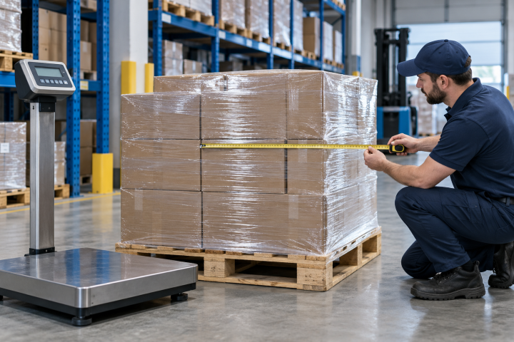 Packaged freight measured and weighed for classification