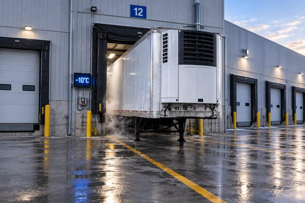 Refrigerated trailer at a temperature-controlled loading dock